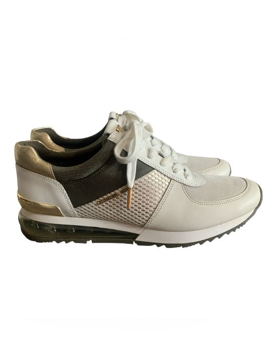 Michael Kors Shoes - Michael Kors Cream/Olive Green and Gold Accent Mesh Low-Top Sneakers 8.5